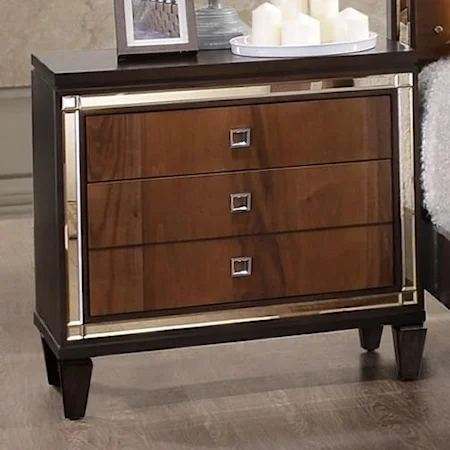 Three Drawer Nightstand with Square Glass Knobs